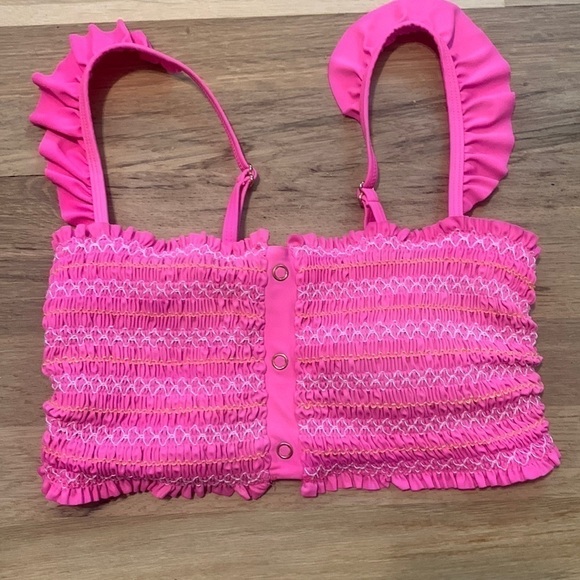 Arizona Jean Company Other - ARIZONA Jean Co. Ruffle Straps Smocked Bandeau Swimsuit Top Hot Pink Women’s M